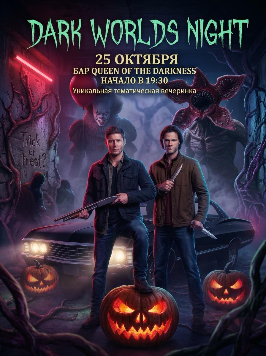 Афиша меропрития: Halloweek DAY 2: Dark Worlds Night. Тематическая вечеринка (Сверхъестественное, Очень странные дела, Стивен Кинг)